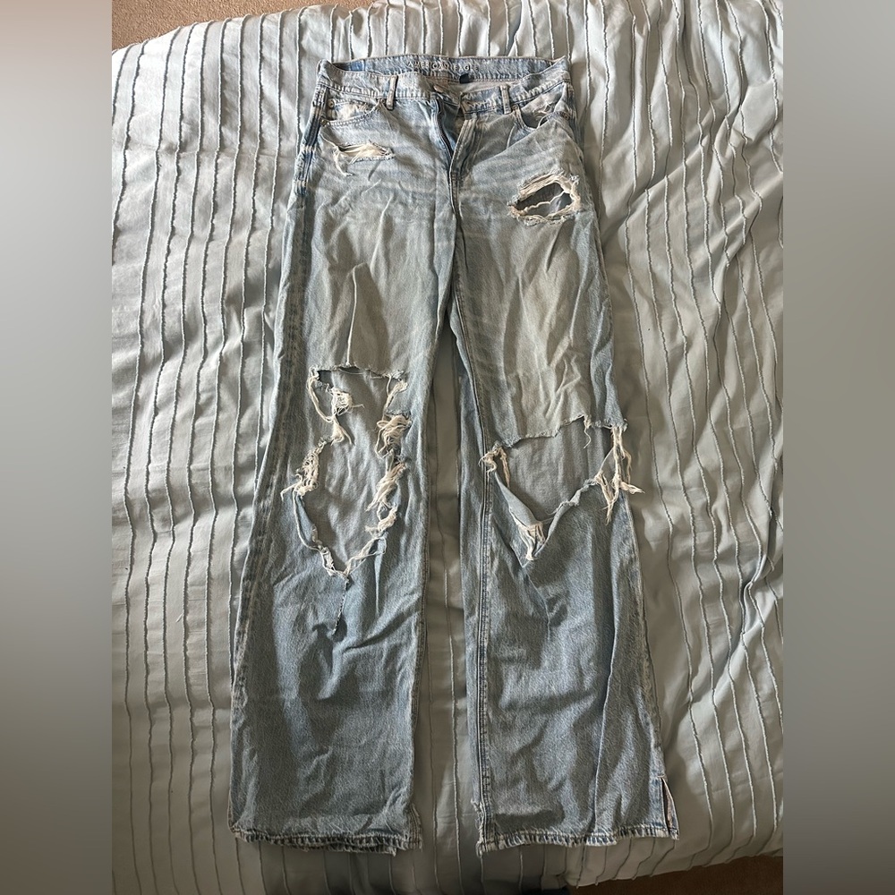 American Eagle Long Distressed Light Blue Jeans
